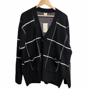 a new day Black and White Grid Pattern Knit Cardigan Sweater NWT